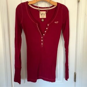 Y2K Hollister Co. Cherry Red Button Henley Pullover Shirt
